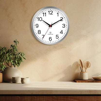 AKCISOT Atomic Wall Clock 12 Inch Clocks for Kitchen, Battery Operated Clock for Bedroom Office Classroom Living Room(Silver)