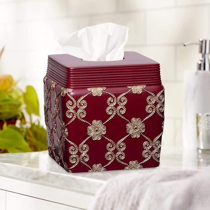 Resin Tissue Box Cover for Modern Home Decor - Minimalist Square Tissue Box Holder for Guest Room, Bedroom, Bathroom, Tabletop & Office - Durable and Aesthetic Tissue Holder, Elegant Rose