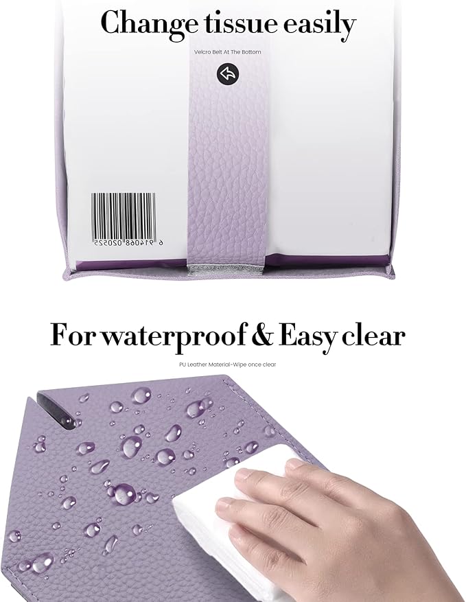 Tissue Box Cover, Jeethemy Square PU Leather Tissue Box Holder, Modern Tissue Case Facial Paper Organizer Dispenser，5X5X5'',Single Purple