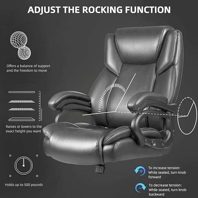 VITESSE 500lbs Heavy Duty Office Chair for Low Back Pain Relief, Big and Tall Office Chair with Ergonomic Lumbar Support, High Back Executive Chair with Quiet Rubber Wheel（Grey）