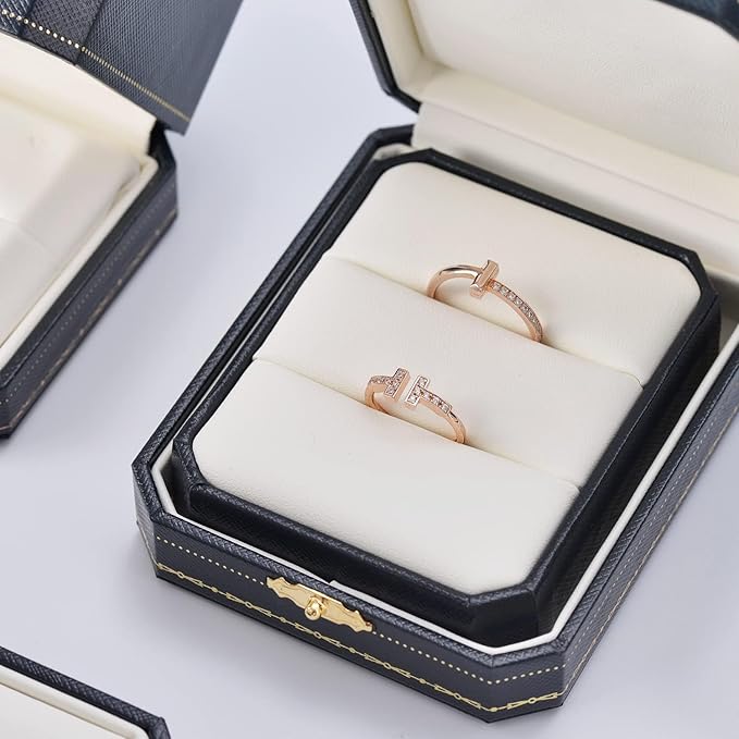 Oirlv Double Ring Box Royal Blue Ring Bearer Box for Engagement Wedding Jewelry Gift Case