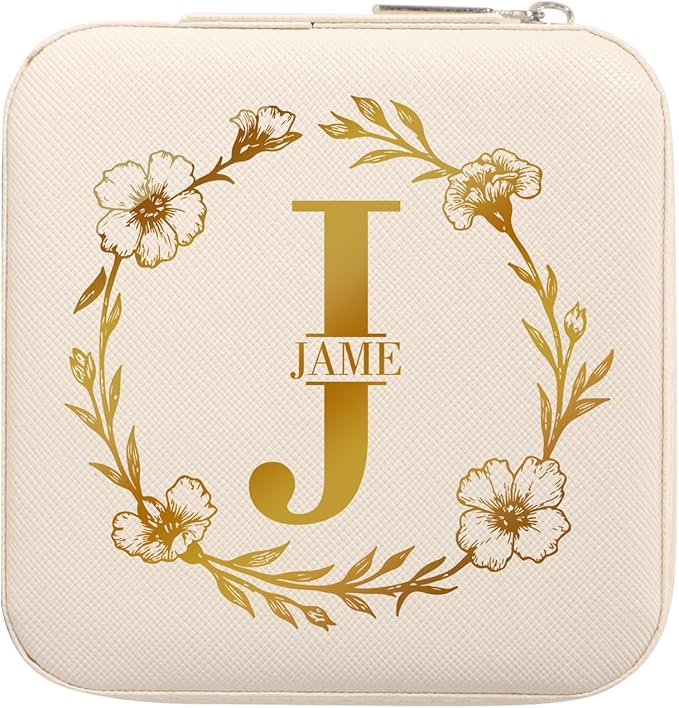 Custom Leather Jewelry Organizer Box with Name & Birth Flower – Personalized Travel Jewelry Case, Small Travel Jewelry Case, Birthday Gift for Women, Bridesmaid Proposal (Flower)