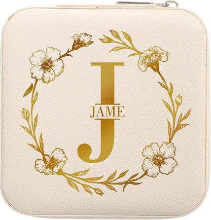 Custom Leather Jewelry Organizer Box with Name & Birth Flower – Personalized Travel Jewelry Case, Small Travel Jewelry Case, Birthday Gift for Women, Bridesmaid Proposal (Flower)