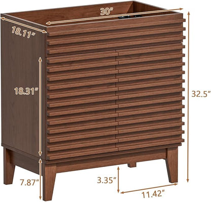 ROOMTEC 30" Bathroom Vanity, Mid-Century Freestanding Bathroom Vanity Cabinet with Storage, Particleboard Frame with Wood Grain Laminate, Walnut (Sink Basin Not Included)