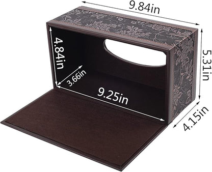 Antique PU Leather Tissue Box Holder Cover Rectangular Napkin Case Dispenser,Home Office Car Tissue Holder with Magnetic Bottom,Facial Tissue Organizer (Retro)