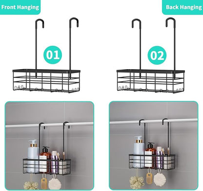 HapiRm Hanging Shower Caddy Organizer - No Drilling Shower Organizer with Hooks, Rustproof & Waterproof 304 Stainless Steel Bathroom Shelves - Black (1 Basket)