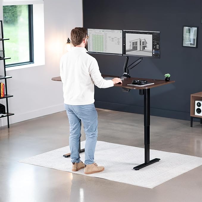 VIVO Electric 63 x 32 in Standing Desk, Touch Screen Adjustment, 220 lb Frame Support, 2E Series, Dark Walnut Top Black Frame, DESK-KIT-2EBD
