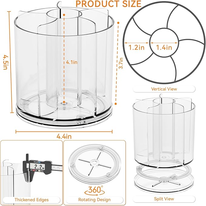 Yieach 360 Rotating Acrylic Clear Pen Holders and Pencil Cups for Desk,Small Cute Desk Organizers Accessories and Makeup Brush Holder,Spinning Pencil Caddy School Supplies Organizer for Teacher,1PCS