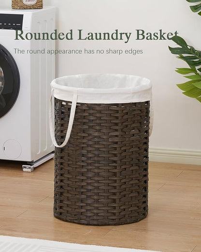 Laundry Basket Round Rattan Laundry Hamper 29.1 Gal(110 L) Handwoven Large Wicker Basket with Handles, Wicker Hamper with Removable Bags and 2 Mesh Bags for Bathroom Living Room Brown(No Lid)