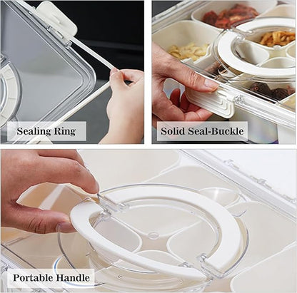 Eanpet Divided Veggie Tray with Lid and Handle 8 Compartment Serving Tray with Dividers Portable Travel Snack Containers Stackable Snackle Box Charcuterie Container for Fruit,Vegetable,Salad