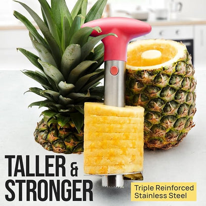 Zulay Kitchen Pineapple Corer and Slicer Tool – Stainless Steel Pineapple Cutter with Eye Remover Tool – Ergonomic Handle & Easy Core Remover – Reinforced Heavy-Duty Blade – Red