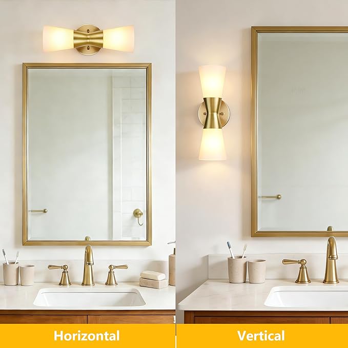 Bathroom Wall Sconce, Modern Indoor Vanity Light Fixtures 13", Up Down Lighting, Wall Mount Lamp for Living Room Bedroom Hallway Stairway Fireplace Mirror E26 Base 1PC White&Gold