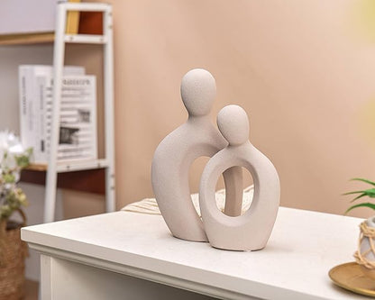 Quoowiit Ceramic Couple Sculptures for Home Decor, Abstract Lover Statue for Shelf, Office, Living Room, Bedroom Decorations - Anniversary, Valentine's Day, Birthday Gift (Grey)