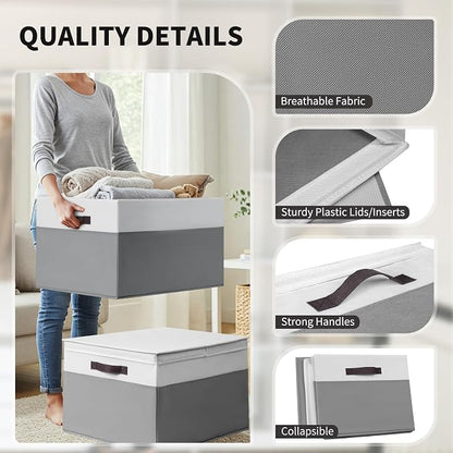 2 Pack EXTRA LARGE Blanket Storage Baskets with Lids, 22”x16”x12” Closet Organizers Bins for Clothes Towel/ Storage Box with Lid Handles/ Stackable Decorative Fabric Bins for Living Room, Nursery
