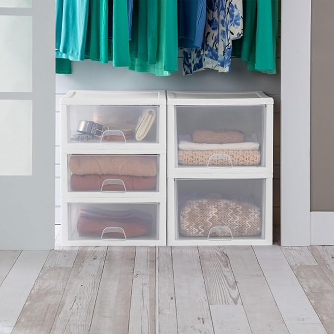 Sterilite 27 Qt./26 L Stacking Drawer, White, 4 Pack