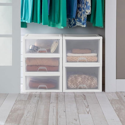 Sterilite 27 Qt./26 L Stacking Drawer, White, 4 Pack