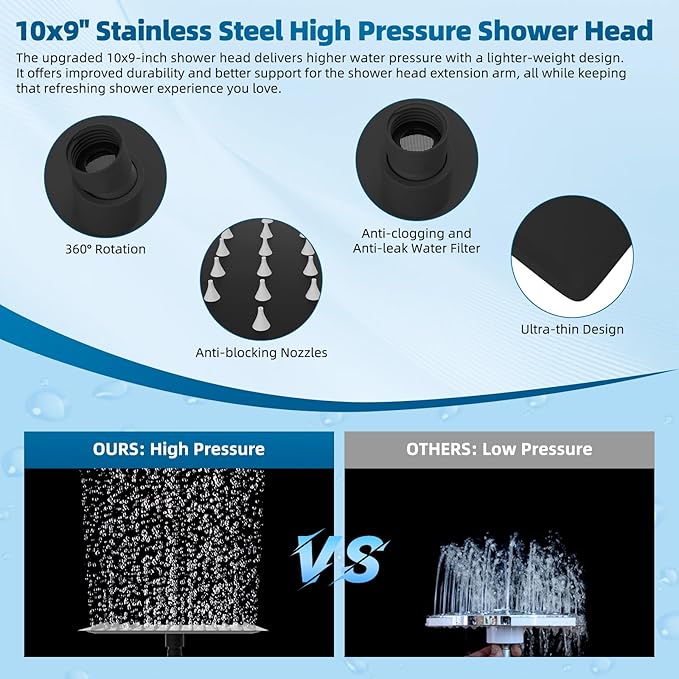 Hibbent All Metal cUPC Certified Shower Head, 10'' High Pressure Rain Shower Head, Handheld Showerhead Combo with 16'' Adjustable Extension Arm, 10 Sprays, 71'' Hose, Shower Holder, Oil Rubbed Bronze