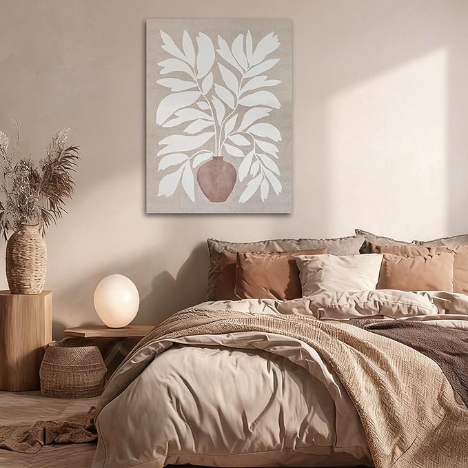 ZENPEE Boho Botanical Wall Art, Neutral Beige Canvas Prints, Framed, Ready to Hang, Modern Farmhouse Decor for Living Room Bedroom 24x32 inch