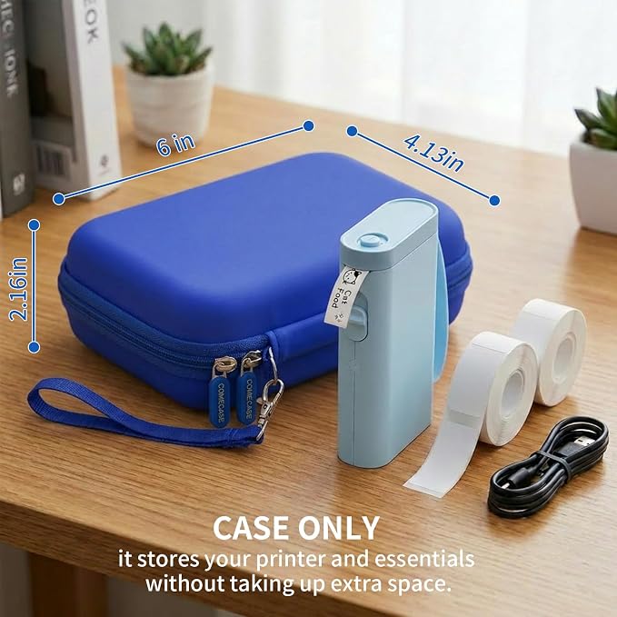 Comecase Case Compatible with Nelko P21/ for Phomemo D30 D35 Label Maker Machine, for JADENS D11/ for SUPVAN Mini Labeler Sticker, Labler Maker Storage for Tape&Accessories (Deep Blue)
