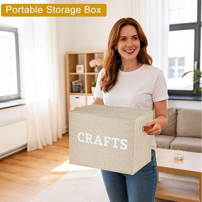 Lukeline Craft Storage Baskets for Organizing, Large Fabric Craft Organizers and Storage Box for Shelves, Closet, Craft Supplies, Books, Collapsible Storage Bins (Beige)