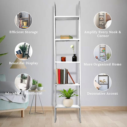 BARNWOODUSA Throw Blanket Ladder – Fully Assembled Reclaimed Wood – Rustic Decorative Ladder for Towels, Quilts, & More – Perfect Farmhouse Decor for Bathroom, Porch, or Living Room,5ft.