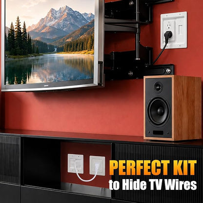 in Wall Cable Management Kit with Recessed Tv Socket Box, Two-Hole Socket, 9ft Cord, Tv Cable Concealment Wall Kit, Tv Cable Concealer Suitable for All Plugs, Convenient and Safe Cable Management
