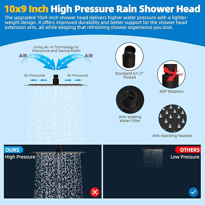 Hibbent All Metal cUPC Certified Shower Head, 10'' High Pressure Rainfall Showerhead Combo, Handheld Shower Wand, 12'' Adjustable Extension Arm, 4-Spray, 71'' Hose, Shower Holder, Oil Rubbed Bronze