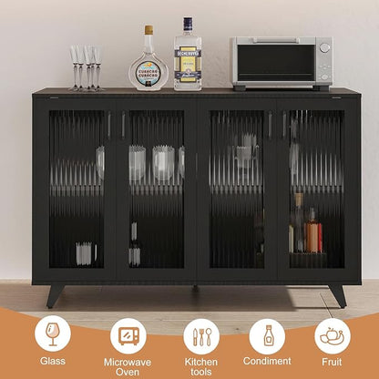 Panana Kitchen Buffet Server Table Accent Sideboard Cupboard Server Buffet Console Table with Doors Cabinet (49inch, Black)