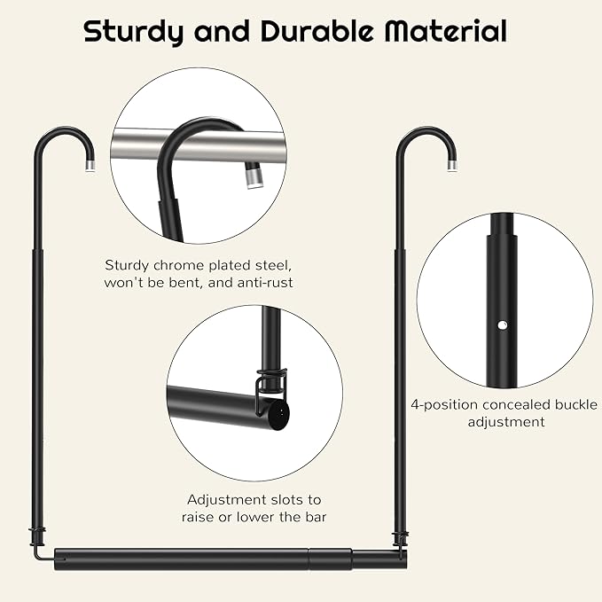 Hanging Closet Rod Adjustable Width Height Closet Rods For Hanging Clothes Black 2 Pack Closet Extender Hanging Rod Clothes Space-Saving Hanging Bar Organizer