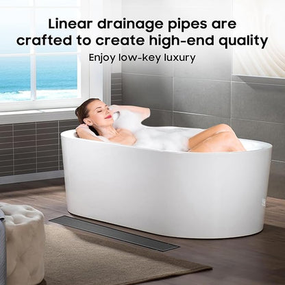 DLONE Linear Shower Drain | 24" AISI 304 Stainless Steel Linear Drain, Gun Gray Shower Drain with Tile Insert Panel & Adjustable Feet, Rectangle Shower Floor Drain in Bathroom, Balcony, etc
