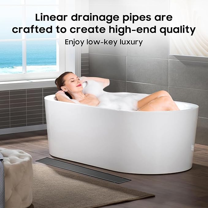 DLONE Linear Shower Drain | 36" AISI 304 Stainless Steel Linear Drain, Gun Gray Shower Drain with Tile Insert Panel & Adjustable Feet, Rectangle Shower Floor Drain in Bathroom, Balcony, etc