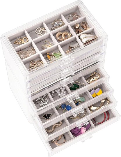 ProCase Earring Holder Organizer Jewelry Box with 8 Drawers, Acrylic Clear Earring Case with Adjustable Velvet Trays for Women - Grey, 8 Layers