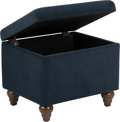 Spatial Order Home Decor | Upholstered Medium Rectangular Storage Ottoman | Hinged Lid Ottoman with Storage for Living Room & Bedroom, Blue Velvet