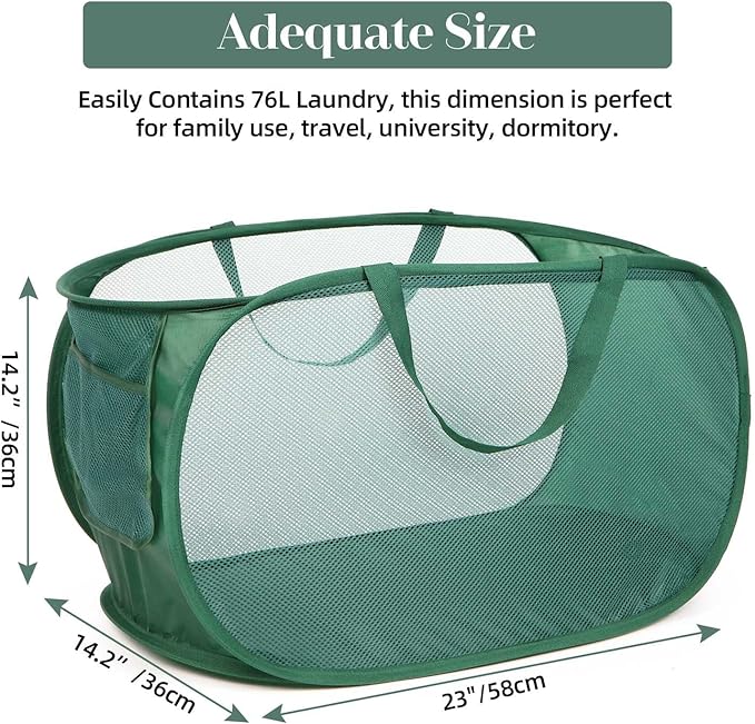 5 Pcs Durable Collapsible Laundry Baskets, Foldable Laundry Basket Large Opening, Pop Up Laundry Hamper with Pocket, Clothes Hamper with Handles for Laundry, Bathroom, Kids Room, Dorm or Trave
