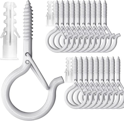 PlusRoc 20 Pack Christmas Light Hooks for Outdoor Seasonal Lighting Clips, 2.2 Inch White Q-Hanger Cup Hook Screw in Ceiling Hooks Eye Hook, Wall Deck Tree Fence Mount