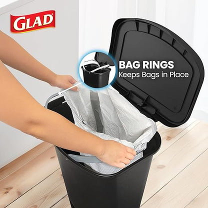 Glad Kitchen Trash Can with Lid, Foot Pedal and Garbage Bag Rings, 13 Gal, Black