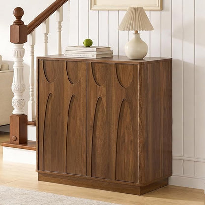 Sideboard Buffet Cabinet with Storage, 31.5” Mid Century Modern Storage Cabinet with Adjustable Shelf 2 Doors Credenza for Dining Room, Living Room, Entry (Walnut)