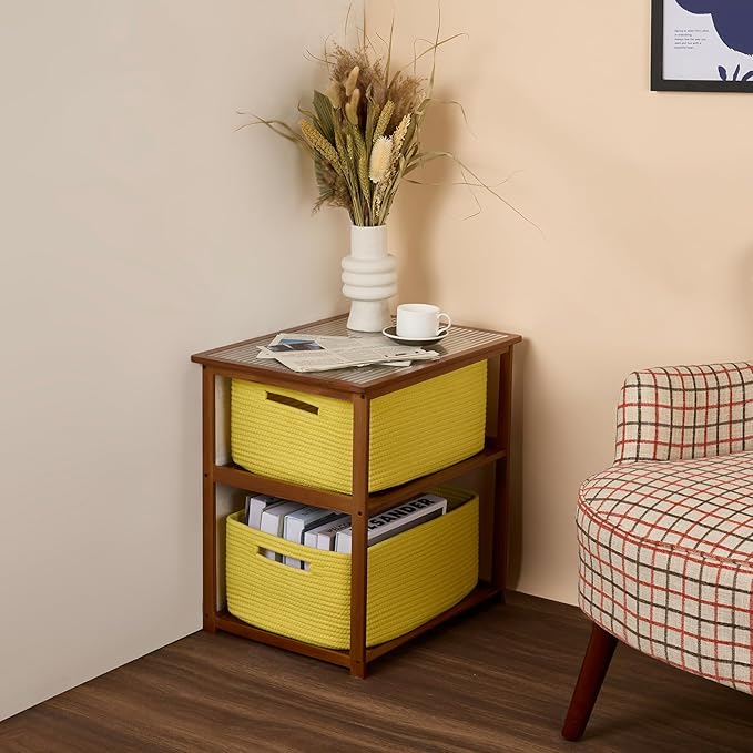MiniArk Large Storage Baskets for Shelves, Closet Organizers Bins for Clothes Blanket Towels, Baby Nursery, Toy Baskets Box, Woven Rope Baskets, 17 x 13 x 7.5”, 2 Packs Yellow