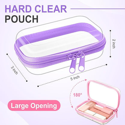 Sanwuta 6 Pcs Clear Hard Zipper Case Plastic Zipper Pouches Transparent Makeup Bag Pencil Case Pouches Toiletry Diaper Bag for Travel Toy Storage Organizer Bins(Colorful,5 x 3 x 2 Inch)