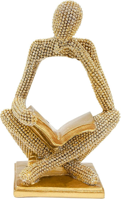 Sparkling Gold Reading Women Statue, Thinker Sculptures, Abstract Art Ornament, Modern Aesthetic Figurine Decoration for Home Living Room Bedroom Office Shelf Table Desk Bookshelf Decor
