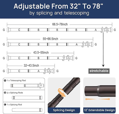 ENJOYBASICS 2 Pack Adjustable Spring Tension Curtain Rods 32 to 78 Inches, Stainless Steel Bronze Shower Rod No Drilling for Window, Bathroom, Closet, Room Divider, 7/8" Diameter