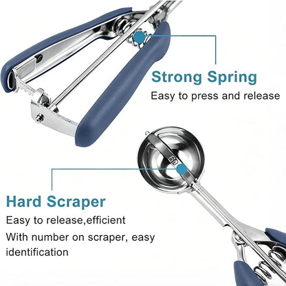HOMURE H Cookie Scoop Set, Include 1 Tbsp/2 Tbsp/3 Tbsp, Cookie Dough Scoop, Cookie Scoops for Baking Set of 3, Mellon Baller Scoop, Dusty Blue, Non-Slip, For Cookies Cupcake Muffin Ice Cream Meatball