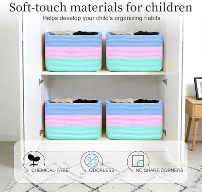 Hopegiver 1 Pack Rainbow Woven Storage Baskets for Shelves, 15x11x10 Inch Cotton Rope Decorative Organizer Bins for Blanket Clothes Book Baby Pet, Colorful Toy Basket for Playroom, Kids Room, Nursery