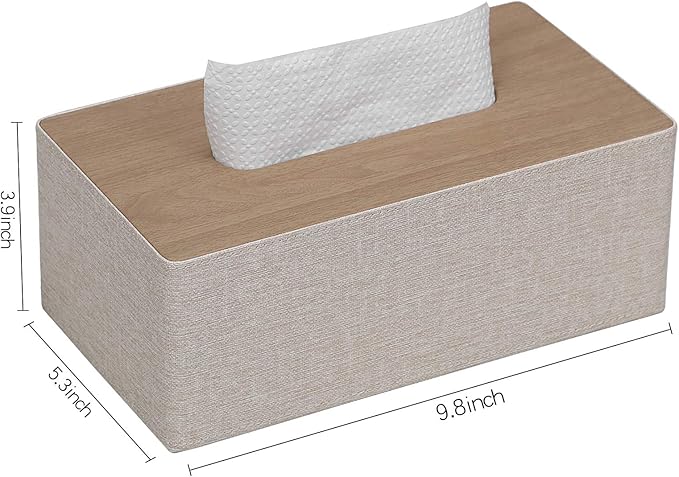 GOLRANLYE Tissue Box Cover Rectangular 9.8"(L) x 5.3"(W) x 4.3"(H) Refined Modern PU Leather Facial Tissue Dispenser Box Holder for Dresser Bathroom Decorative (Beige)