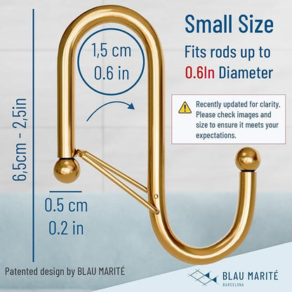 10-Pack Metal S Hooks for Hanging – Heavy-Duty S-Shaped Hooks with Safety Buckle – Fits Bars up to 0.6 In – Anti-Drop Hook for Kitchen, Pot Racks & Towel Bars – Gold (Small)