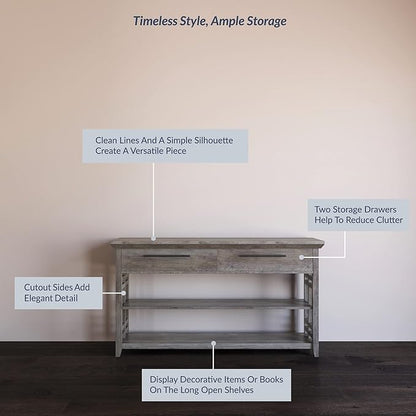 BELLEZE 3 Tier Console Table with Two Storage Shelves & Drawers, Wood Accent Sofa Table for Entryway Living Room Hallway - 55 Inch - Norrell (Gray Wash)