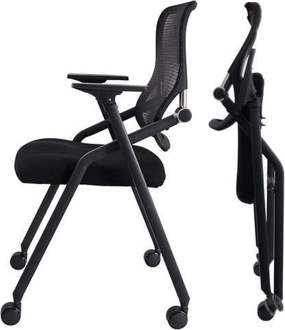 PRO, Stackable & Foldable Conference Room Chairs with 2X Thick Cushion, Lumbar Support, Armrest - Mesh Bouncing Back for Office Meeting, Conference, Training Room Chair 1 Pack