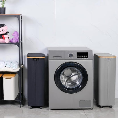 iEGrow 75L Slim Laundry Hamper with Wheels,Clothes Hamper for Laundry,Laundry Basket with Lid & Inner Bag,for Laundry Room, Bedroom, Dormitory Organization,Black