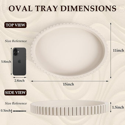 Oval Tray for Coffee Table Decor, 15" Concrete Tray, Table Centerpieces Decorative Trays for Home Decor, Modern Decorative Trays for Coffee Tables, Centerpiece Trays, Gray
