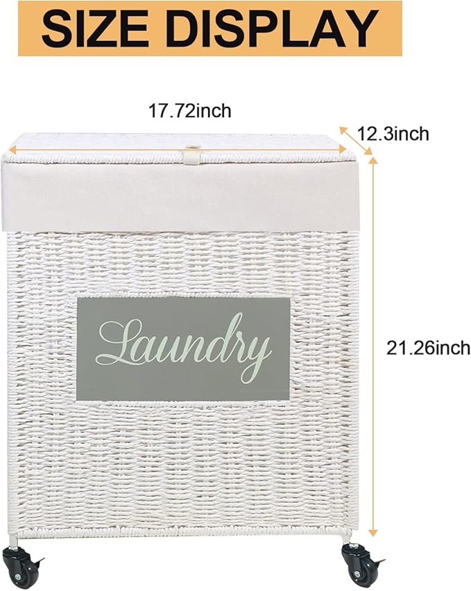 Mxfurhawa Laundry Basket, Heavy Duty Cotton Liner Laundry Storage Hamper with Handles, Collapsible Clothes Wire Basket Organizer Laundry Bag (89WE-H)
